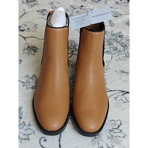 Aerosoles Women's Tropea Faux Leather Ankle Boot Tan Slip On Boots 8.5 NEW